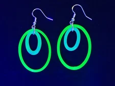 Sterling Double Hoop Uranium Glass Earrings Green Oval Antique Czech Glass 925
