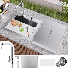 TECASA 21 x 18 inch Outdoor Sink Drop-in Kitchen Sink with Dust Lid & Faucet