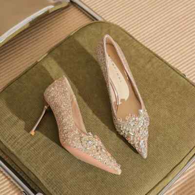 Dekolleté Schuhe Damen 8 Cm Gold Strass Elegant Kunstleder 91438