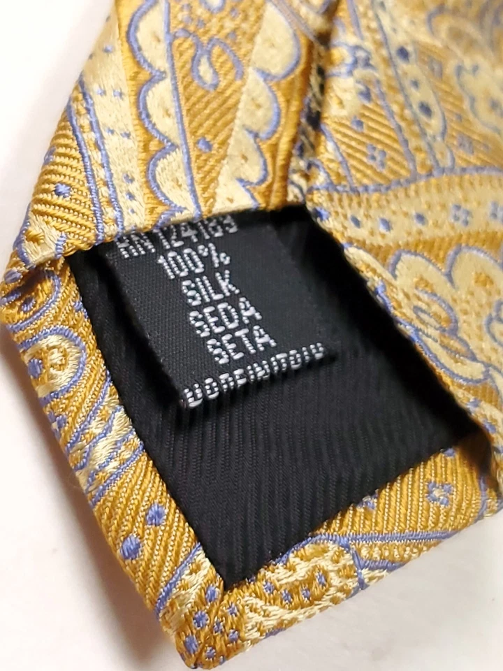 Corbata KIRKLAND SIGNATURE Hecha en ITALIA 100% Seda 61" Largo Dorado Azul Paisley NUEVA Foto 4 de 4