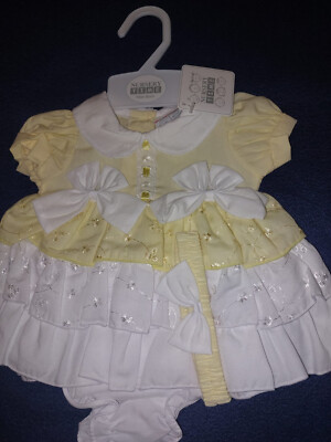 Nursery Time Sommerkleid & Haarband Gr. 50 - 68 Gelb/Weiß   England  NEU