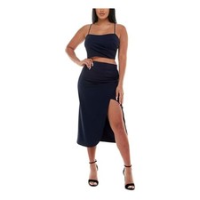 NWT EMERALD SUNDAE Womens Midi Dress Navy Cropped Top Thigh-high Slit SIZE M