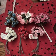 Lot Of Six Bundles Of Artificial Wire And Fabric Flowers Roses Craft Sewing