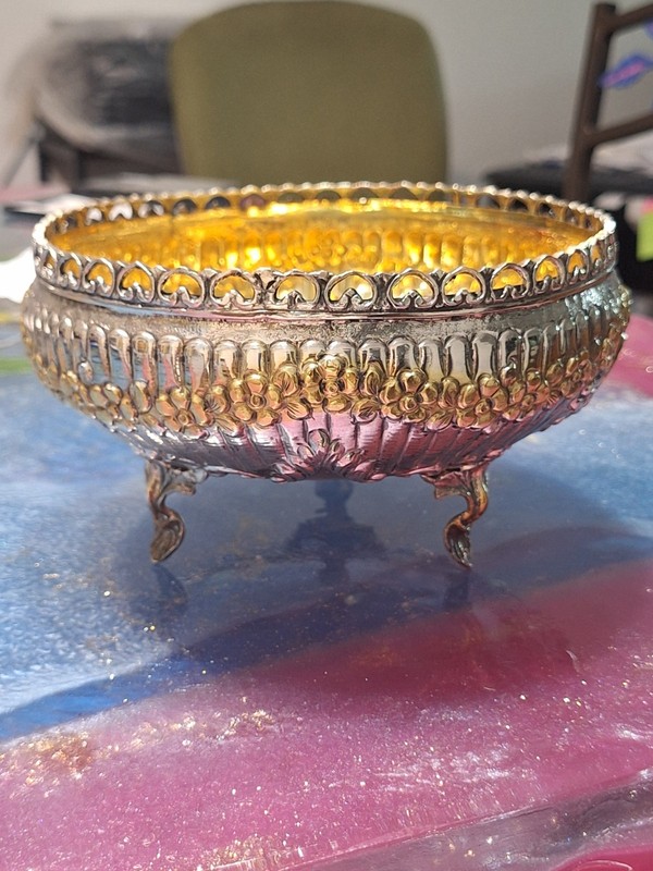 Repousse 900 Silver Hand Chased Floral Bowl Dish 11 Oz Signed