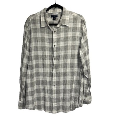 Banana Republic Shirt Men s XL Button Up White Plaid Linen Cotton Lightweight