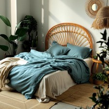 Pure Blue Linen Duvet Cover and 2 Pillow Cover Boho Linen Comfoter Bedding Set.