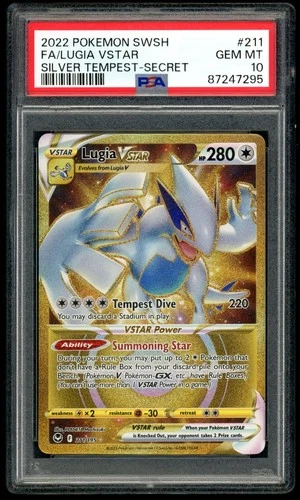 POKEMON LUGIA VSTAR 2022 SWORD & SHIELD SILVER TEMPEST #211 FA PSA 10