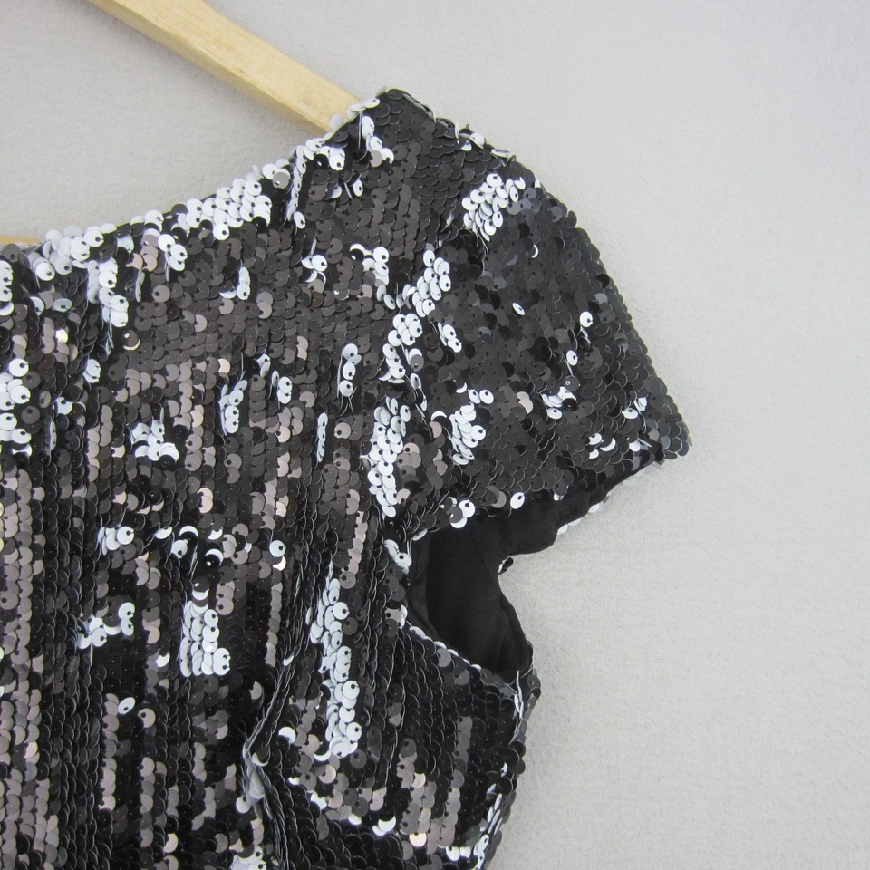 Dress The Population Dress Womens Medium 12 Black White Sequins Two-Way Sheath - image 3 of 4