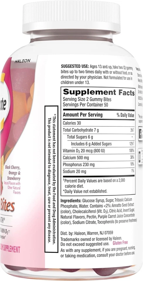 100 COUNT - Caltrate Gummy Bites Calcium and Vitamin D Supplement - 500mg - Image 2 of 4