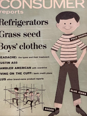 #ad Vintage 1959 Consumer Reports Boys Jeans Austin British Car Refrigerator Retro $16.35