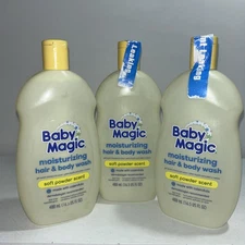 3 New Baby Magic Moisturizing Hair & Body Wash Soft Powder Scent 16.5 Oz Each 
