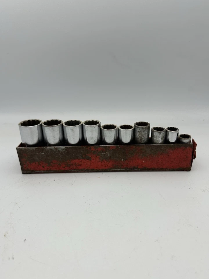 VINTAGE SNAP ON 1/2" DRIVE SAE 10 Pc 12PT SO KET SET with METAL CASE | USA - Image 2 of 4