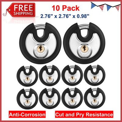 10 Pack 70 mm Keyed Alike Padlocks Outdoor Round Stainless Steel Disc Pad Lock