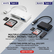 3-in-1 USB-C OTG Adapter Type C to USB A SD TF Card Reader for iPhone 15 Xiaomi