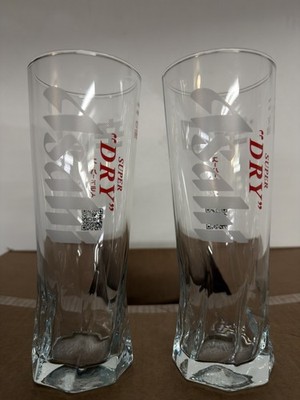 2 New Style Asahi Beer  super dry  Pint Glasses.  m25. 