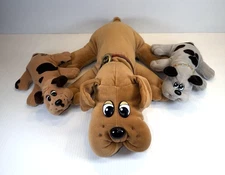 Vintage Lot of 3 Hasbro Mama Brown Pound Puppy W/2 Baby Puppies Plush Set - EUC