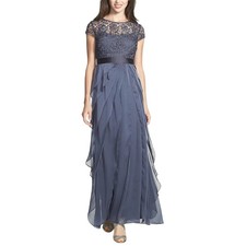 Adrianna Papell Women's Formal Dress Size 4 Gray Lace and Chiffon A-Line Gown