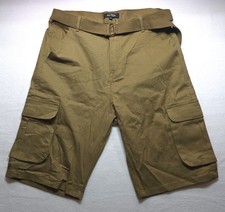 Blu Rock New York Men's Flex Stretch Belted Cargo Shorts Dark Khaki Size 36 NWT