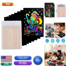 Cityrosy 100 Pcs Scratch Art Paper Rainbow Sets Kids Arts Crafts