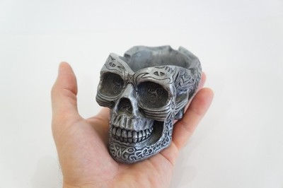 Vintage 1999 WUI Pewter Skull Ashtray Goth Halloween Tribal Biker Death Skeleton