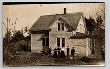 RPPC Family with Dog Posing for Photo at Farmhouse c1910 Postcard M39