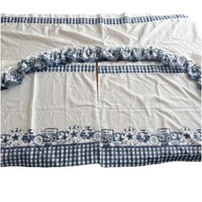 VTG SET Blue Cafe Window Curtains + Ruffle Sw...