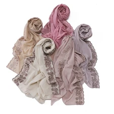Womens Embroidered Chiffon Scarf Long Shawl Wrap Head Cover Scarves Stole Turban