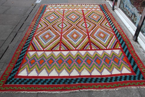 Kilim Vintage Traditional Hand Made Oriental Red Green Wool Kilim 310x202cm