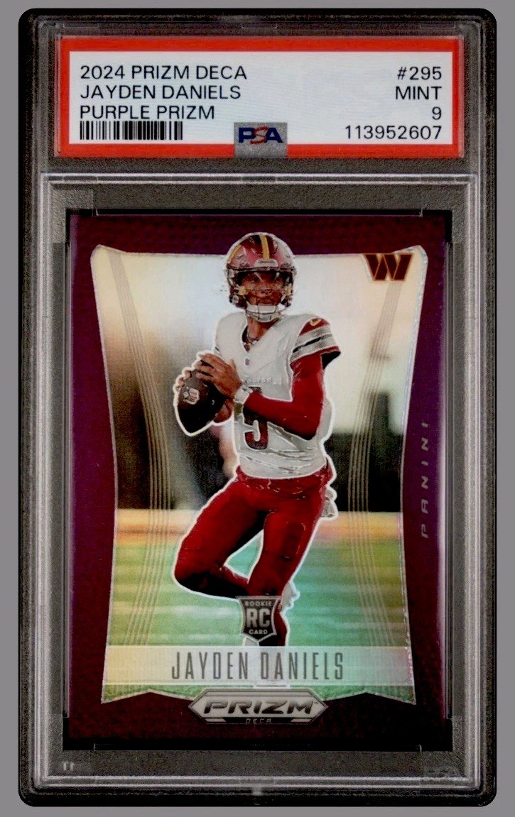 2024 PANINI DECA PURPLE PRIZM RC JAYDEN DANIELS #295 MINT PSA 9 /99!!