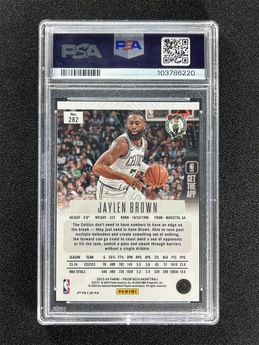 One Of One 1/1 2023-24 Panini Prizm Deca Jaylen Brown #282 Black Shimmer PSA 9 view 2