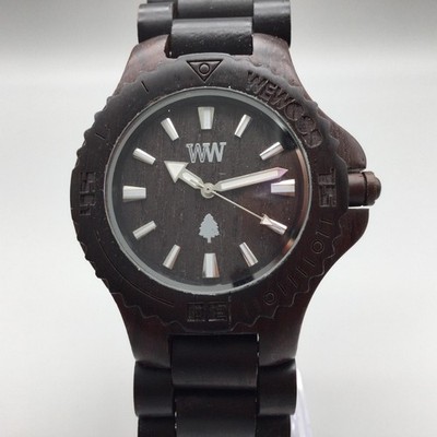WeWOOD Mens Watch 41mm Brown Dial Dark Wood Bracelet New Battery 8.25''