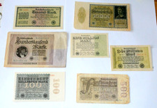 Germany 1922/3  7 x Banknotes - 1000/10000/100000/1/10/100/500 Million Marks