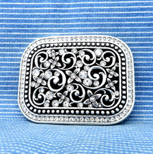 Cowgirls Floral Bling Belt Buckle Open Work Scroll Rhinestones Vtg 90s .CPA482