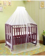 Wooden Cot Cum Rocker with Mosquito Net with Storage Space Adjustable Height