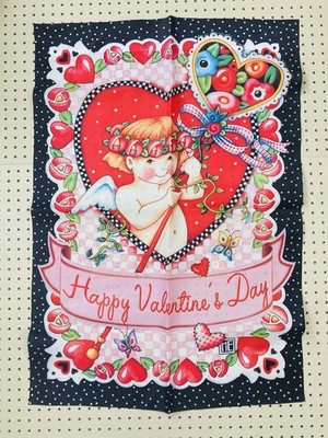 Rare Valentine Day Yard Flag Mary Engelbreit Cupid Hearts Flowers 28x40 She Shed