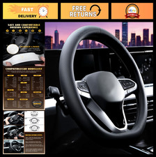 Premium Nappa Leather Steering Wheel Cover 15 Universal Fit Anti-slip Breath
