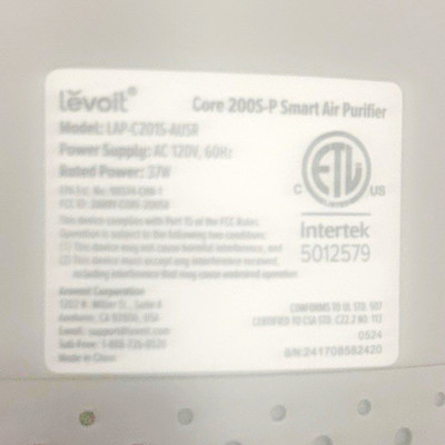Levoit Core 200S-P Smart True HEPA Air Purifier Wi-Fi 183 sq ft White