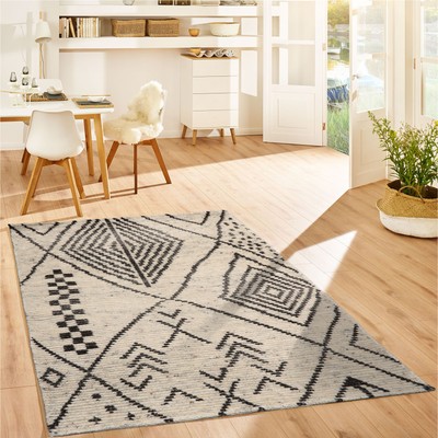 LoomBloom 3'x5' Ivory Hand Knotted Afghan Moroccan Modern Tribal Wool Rug