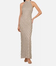 Aidan Mattox By Adrianna Papell Women's Gray Beaded Halter Gown Dress Size 2