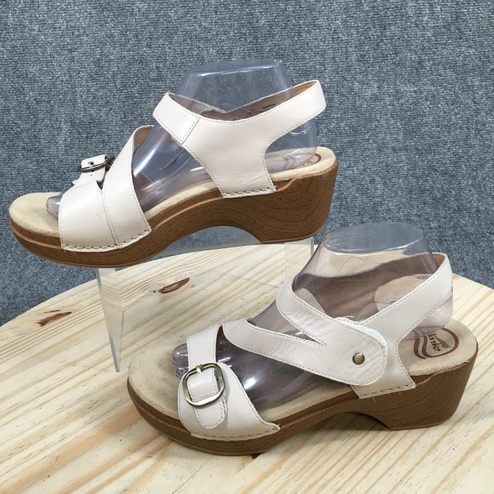 Sandalias Dansko para mujer 41 Shari con tiras de cuero beige a presión punta abierta tacones en bloque Foto 2 de 4