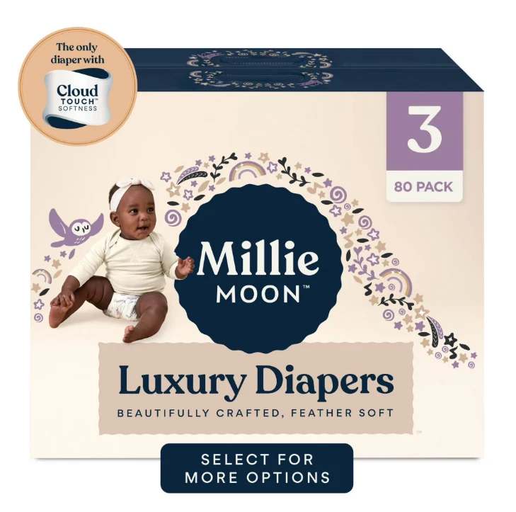 Millie Moon Luxury Diapers, Size 3, 80 Count