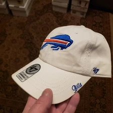 New Women's Buffalo Bills Hat NFL White Cap '47 Clean Up Adjustable NWT