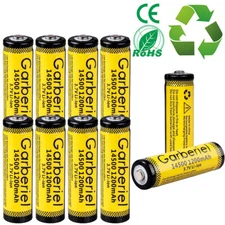 10x 1200mAh 14500 Lithium Battery 3.7V Rechargeable Cell Batteries f/ Flashlight