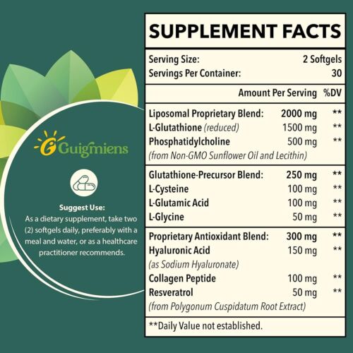 LIPOSOMAL GLUTATHIONE 2000mg Collagen + Resveratrol + Hyaluronic Acid Anti Aging - Picture 2 of 8