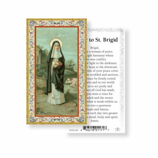 Saint Brigid with Prayer to St. Brigid - Gold Trim Paperstock Holy Card Saint Brigid with Prayer to St. Brigid - Gold Trim Paperstock Holy Card