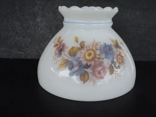 Vintage White Milk Glass Hurricane Lamp Shade 8” Fitter Hand Painted Floral