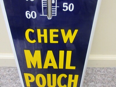 VINTAGE ADVERTISING MAIL POUCH TOBACCO PORCELAIN WALL TIN