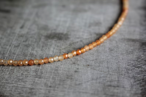 A++ Sunstone Micro Faceted Round Tiny Beads 18" Beautiful Woman Choker Necklace - Picture 7 of 9