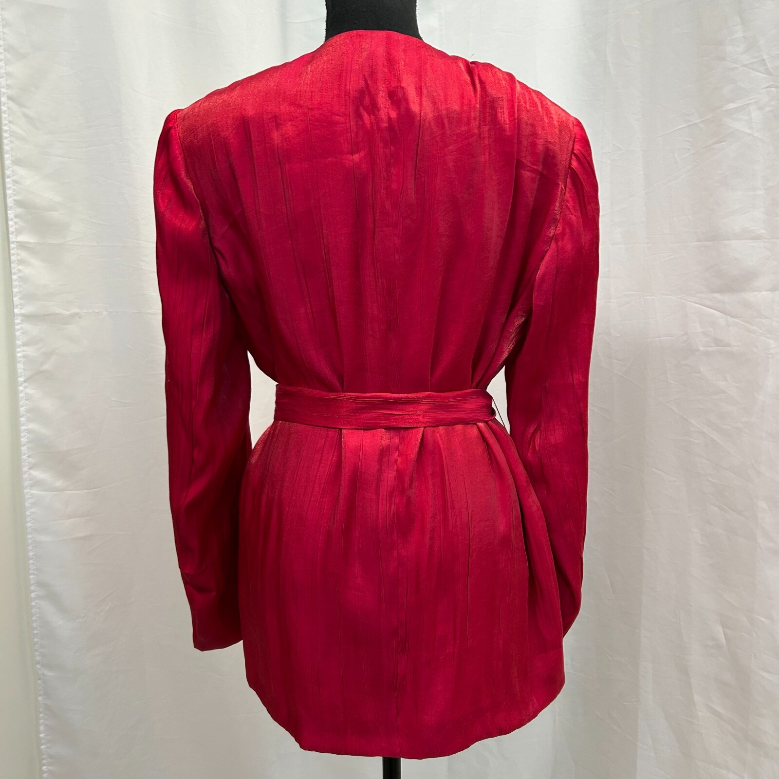 Zara Double Breasted Belted Tie Blazer Womens Medium Shiny Fuchsia Hot Pink NWOT image 7