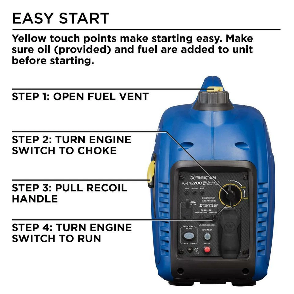 Westinghouse iGen2200 2200-W Super Quiet Portable Gas Powered Inverter Generator - Image 4 of 4